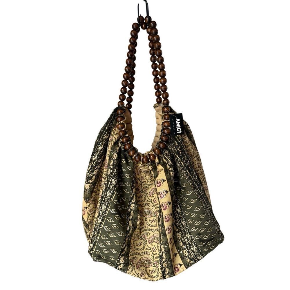 AMICI Boho Tote Bag with Wooden Bead Handles - Picture 3 of 8